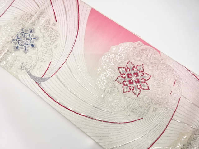 孔雀に華紋織り出し　振袖用袋帯